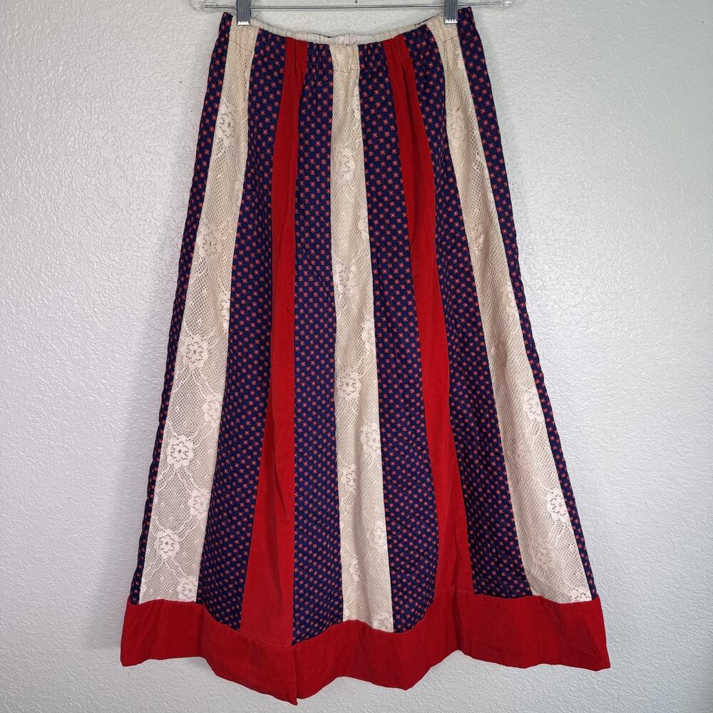 Vintage Chessa Davis Skirt Womens Patchwork Quilted Lace Boho Cottagecore 70s